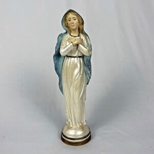 Vintage ARA Madonna Virgin Mary 8" Plastic Blue Veils Figurine‎ Base Chipped